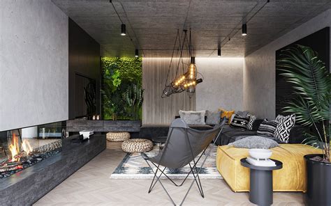 Tematické foto: Interiér s moderným krbom a domácnosťou