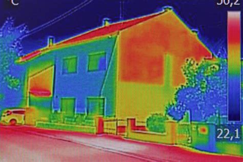 Termokamera odhaľujúca skrytú netesnosť v stene