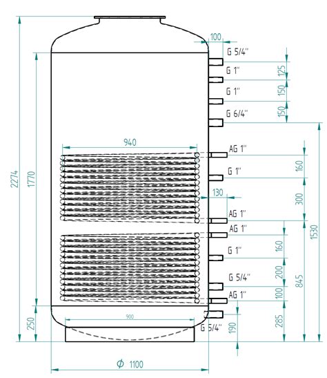 Ukážka rôznych typov akumulačných nádrží a ich rozmerov.