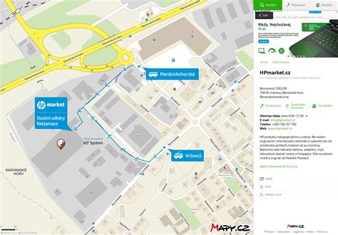 Mapa okolia predajne Soleya s.r.o. s vyznačenými zastávkami MHD