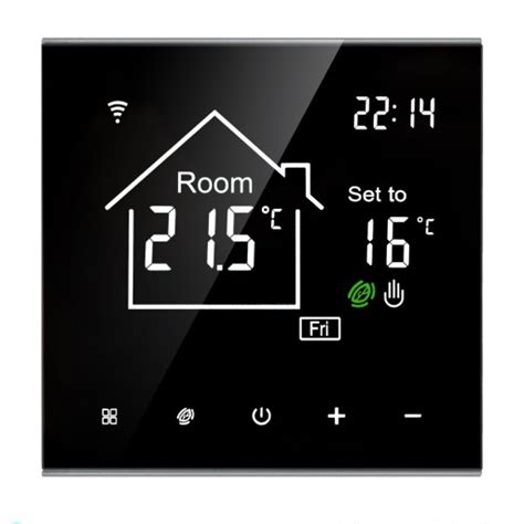 Ilustračný obrázok elektronického termostatu pre plynový kotol s LCD displejom.
